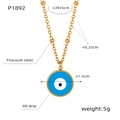Makroansicht des blauen Evil Eye Anhängers an goldener Titanstahl-Kugelkette mit Maßen - Blauer Emaille-Goldstil (P1892)