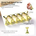Detailed view of 5pcs gold magnetic nail art stands with size dimensions and macro base - Japanese Nail Art Practice Tray 06