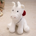 Peluche unicorno bianco con decorazione rosa rossa e nastro Happy Lucky in posa seduta - Bianco / 26cm