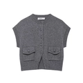 Women's grey knit vest with button closure and front pockets on a white background - S / Gray
