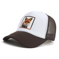 Cappello trucker marrone e bianco con toppa realistica con volpe rossa sul davanti - Regolabile / caffè