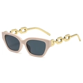 Chic beige cat-eye sunglasses with gold metal chain arms and dark grey lenses - Beige Frame Gray Lens