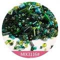 Mix of green and blue Miyuki glass beads set with round tube and faceted shapes - Mixed Shapes Style (Mix3116) / 10g approx 500 beads / Green System