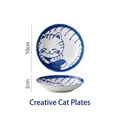 Japanese ceramic cat seasoning dish in blue and white with hand-painted patterns - Creative Cat Dish Style B