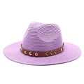 Unisex purple foldable straw cowboy hat with studded leather band and sun protection - M (56-58cm) / Taro Purple