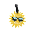 Cartoon sun pineapple luggage tag in yellow PVC with sunglasses and black strap - Sun