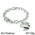 Bracelet cœur en acier inoxydable argenté avec boucle OT, chaîne 8mm, 210mm - Bracelet à Boucle OT / Couleur Acier