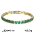 Golden 6mm tennis bracelet with emerald green rectangle cut cubic zirconia stones - Style D Green Zirconia (KB165625-Z) / Gold