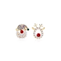 Orecchini natalizi asimmetrici con Babbo Natale e renna con perle e cristalli lucidi - Perno in Argento S925 / Orecchini a Bottone con Cappello di Babbo Natale e Renna