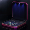 Octagon rose purple LED jewelry box with black velvet lining for necklaces and gifts - Large Necklace Box / Purple