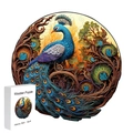 Irregular wooden peacock puzzle in vibrant colors with premium white product box - F01 Peacock - Size S