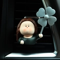 Cute girl car air vent aromatherapy clip with black shirt and blue four-leaf clover windmill - Mona Lisa Style Character (2683-11C)