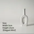 Minimalist white matte ceramic O-shaped hollow vase for desk decor, 15cm height - Mini Elegant Style (Grey White)
