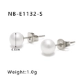 Detalle de los pendientes de perlas de 0,6cm en acero inoxidable con medidas y peso - Plata (NB-E1132-S)