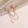 Elegant gold celestial tassel earring with star, moon and crystal saturn motif - Planetary Chain #576