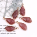 Faceted strawberry quartz drop pendants with gold edges for DIY jewelry making - Strawberry Quartz