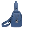 Blue leather sling bag with textured finish, silver V-studs and adjustable strap - Blue
