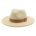 Cappello Panama classico in paglia beige con nastro in gros-grain marrone per l'estate - Stile Nastro / Beige
