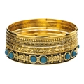 Gouden Egyptische armbandenset voor dames met turquoise stenen en getextureerd metaal - Gouden turquoise stijl ingelegde armbandcombinatie (ZJ10418)