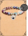 Multicolor natural stone bead bracelet with a silver heart pendant featuring I Love You projection - Imperial Jasper Projection Bracelet