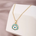 Collana dorata con ciondolo triangolare a occhio greco turchese e cristalli colorati - Stile 3 / Blu Turchese