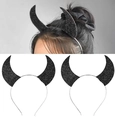 Detail of black sequined devil horn headband showing glitter texture and thin metal band - Multicolor Sequin Horns
