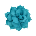 Detailed macro view of an 8cm multilayered pointed lotus fabric flower in turquoise - Turquoise