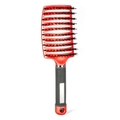 Red curved vented hairbrush with black bristles and non-slip handle for volumizing hair - Red With Bristles