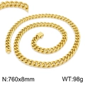 Chaîne cubaine dorée de 760mm x 8mm avec une finition métallique polie et brillante - Collier Doré 760x8mm