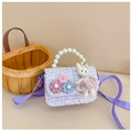 Purple tweed girls handbag featuring pearl handle and cute rabbit doll ornament - Purple Rabbit Visor