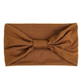 Elastic leopard print sports headband with stylish knotted bow detail in caramel brown - Solid Brown