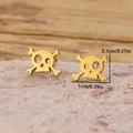 Punk style golden stainless steel skull stud earrings with precise dimensions - Crossbones Skull / Gold