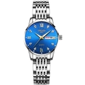 Waterproof silver quartz watch with a deep blue dial and diamond-set roman numeral indices - Silver Band Blue Dial