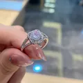 Adjustable silver halo ring featuring square-cut center stone and split-shank pavé band - TJZ211-Square Halo Split Shank