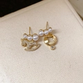 Asymmetric gold horse and coin stud earrings with elegant white pearls and crystals - 31# Silver Pin - Pearl Zircon Asymmetric Round Hollow Pony (Real Gold Plated)
