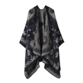 Thick navy blue and grey knit shawl with vintage floral patterns and reversible design - One Size / Paisley - Navy
