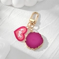 Colgante corazón LOVE rosa con resina púrpura y llavero de metal dorado - Redondo Irregular Morado + Corazón