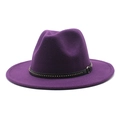 Detail of dark purple fedora hat with black leather rivet band on white background - M (56-58cm) / Purple