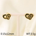 Pendientes vintage de nudo de corazón en oro y esmalte negro, tamaño 15x12mm - Pendientes de Nudo de Corazón con Esmalte Negro (KE115917-GC) / Dorado