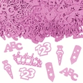 Rosa Glitzer Schulkind Konfetti Set mit ABC 123 Motiven und Schuleinführung Deko - Rosenrot