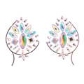 Close-up of iridescent acrylic face jewels with symmetrical floral patterns and sparkles - Pattern 100
