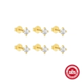 Set of 3 pairs of S925 sterling silver four-prong diamond stud earrings in gold finish - 6 Pieces Set (3 Pairs) / Gold