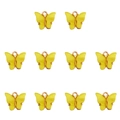 Detailed view of ten yellow acrylic butterfly pendants with gold alloy centers for DIY jewelry - Yellow