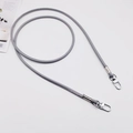 Close-up of grey PU leather bag strap with silver metal lobster clasps and stitching - Grey + Silver Hook