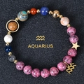 Aquarius beaded bracelet with natural gemstones and gold-colored star and zodiac charms - Aquarius-B
