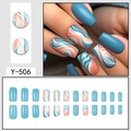 Faux ongles carrés bleu marbre, lot de 24 pièces de tailles variées avec design abstrait - Carré Marbre Orange Bleu (Y-506)