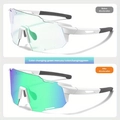 Cycling sunglasses with white frame and green photochromic mercury lens for sports - White Frame Photochromic Green Mercury