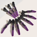 Set of 10 professional purple hair sectioning crocodile clips with black handle grips - Black Purple
