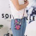 Mini floral nylon crossbody phone bag with adjustable shoulder strap and metal zipper - Blue Floral