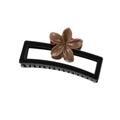 Elegant black hair claw clip featuring a brown five-petal flower design for thick hair - Glossy Black